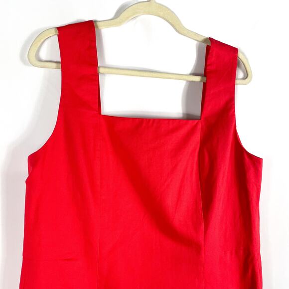 COS Cotton Linen Sheath Dress Red Mini Square Neck Sleeveless Pockets Sz 14 - Picture 4 of 10
